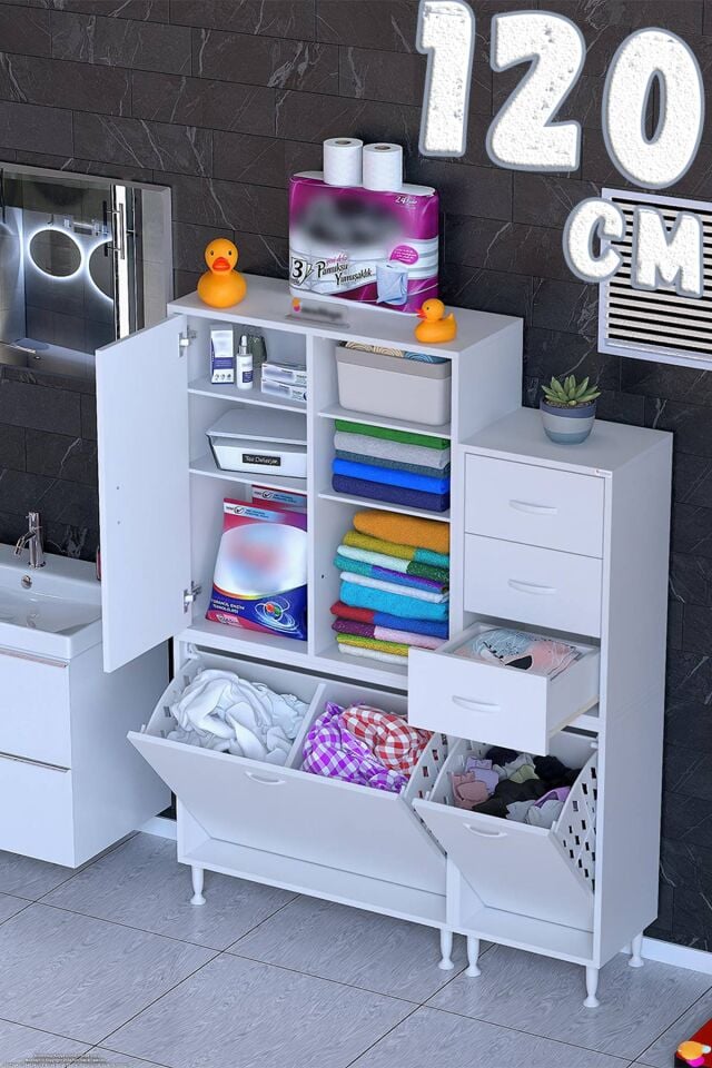 Liyan 120 cm Çok Amaçlı Dolap Banyo Mutfak ve Kiler Dolabı Beyaz ((75+45)x160x32,5 cm)