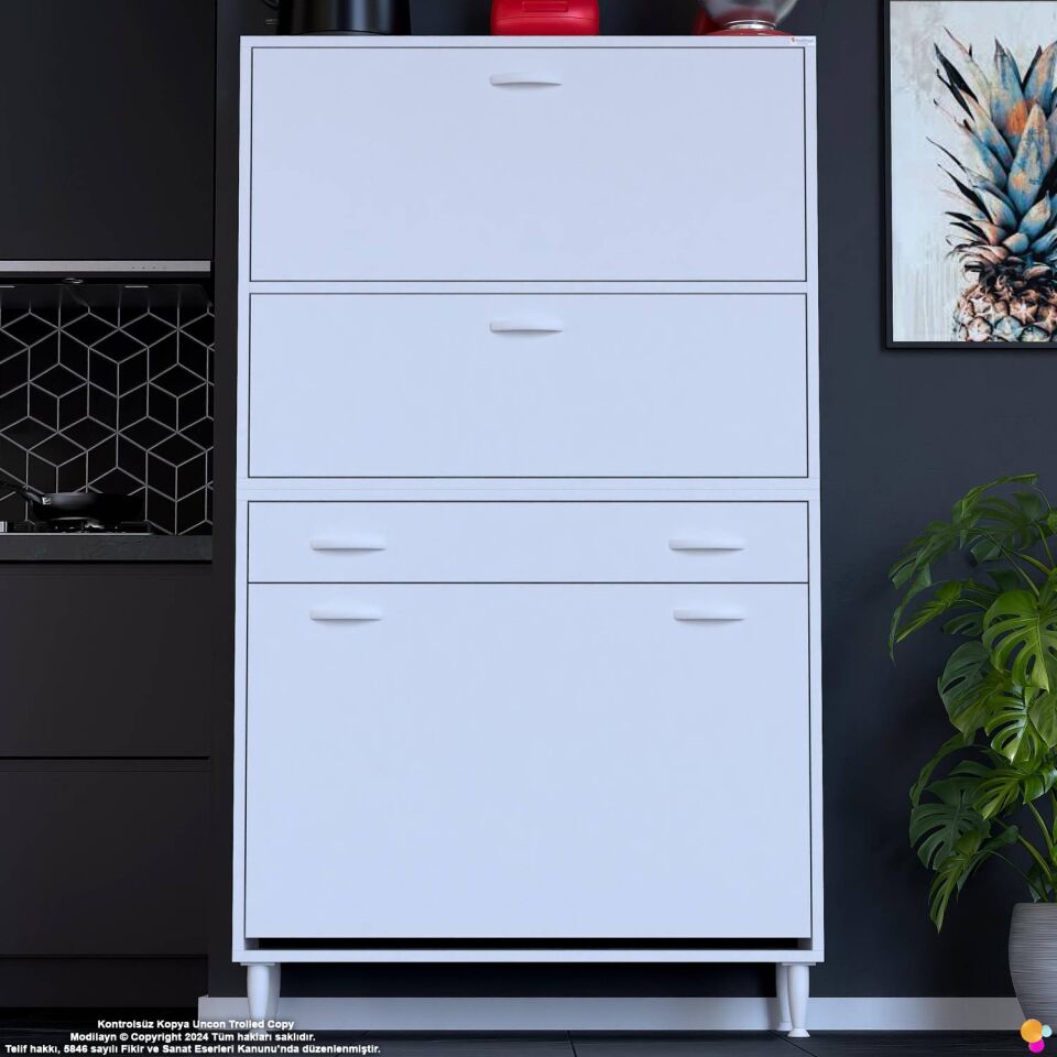 Defne 100 cm Çok Amaçlı Mutfak Bakliyat Kiler Banyo Dolabı Kahve Köşesi Sepetli Dolap 100x163x32 cm