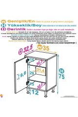 Sabir 35 cm 2 Raflı Beyaz Banyo Mutfak Dolabı 3 Bölmeli Çok Amaçlı Dolap 35x75x32,5 cm Düzenleyici