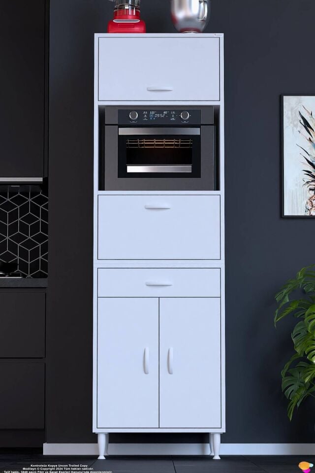 Sedef 60 cm Fırın ve Mikrodalga Dolabı Çift Kapaklı Çok Amaçlı Mutfak Kiler Dolabı 60x195x48 cm