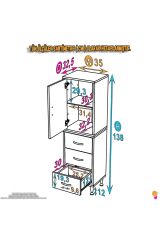 Alia Çok Kullanışlı Dolap G:35 cm Üst Bölme Kapaklı Alt Bölme Çekmeceli 35x138x32,5 cm Modüler Dolap