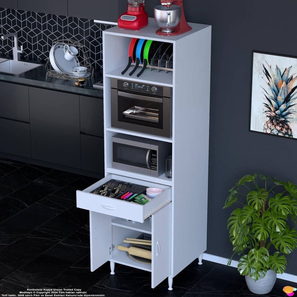 Duru 56 cm Derinlikte Fırın Dolabı Kahve Köşesi Geniş Depolama Hacmi Çok Amaçlı Dolap 60x195x56 cm