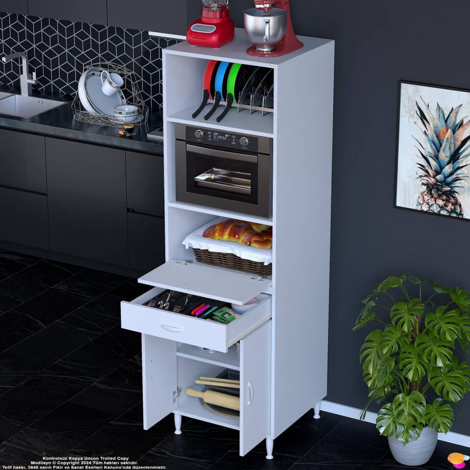 Duru 1 Kapaklı 56 cm Derinlikte Fırın Dolabı Kahve Köşesi Geniş Depolama Hacimli Dolap 60x195x56 cm