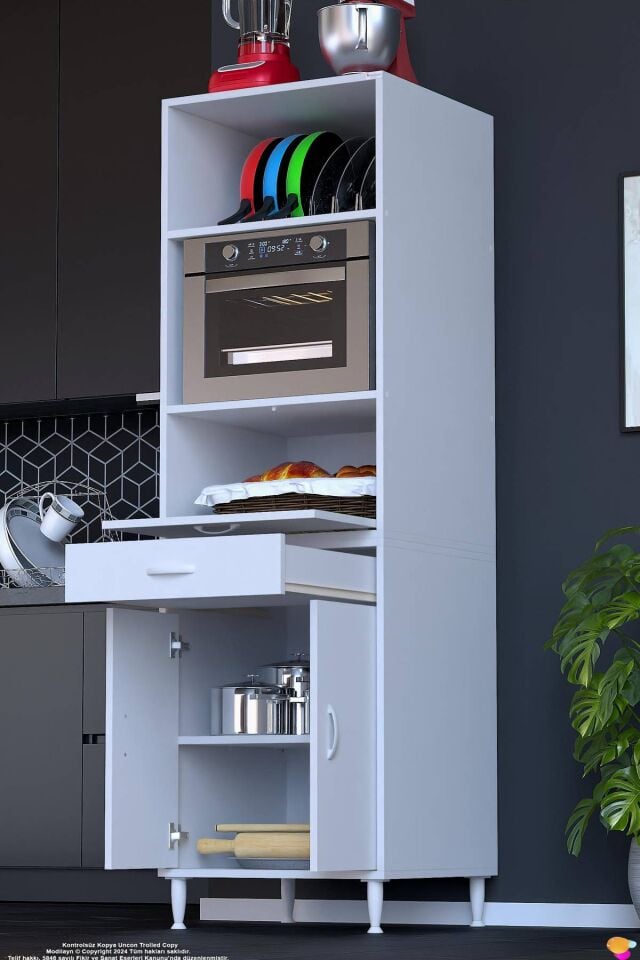 Duru 1 Kapaklı 56 cm Derinlikte Fırın Dolabı Kahve Köşesi Geniş Depolama Hacimli Dolap 60x195x56 cm