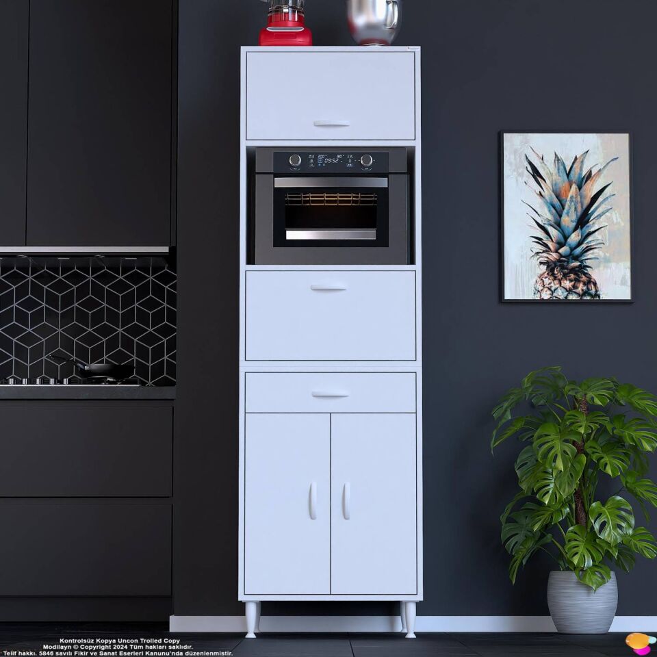 Duru 56 cm Derinlik Fırın ve Mikrodalga Uyumlu Kapaklı Çok Amaçlı Mutfak Kiler Dolabı 60x195x56 cm