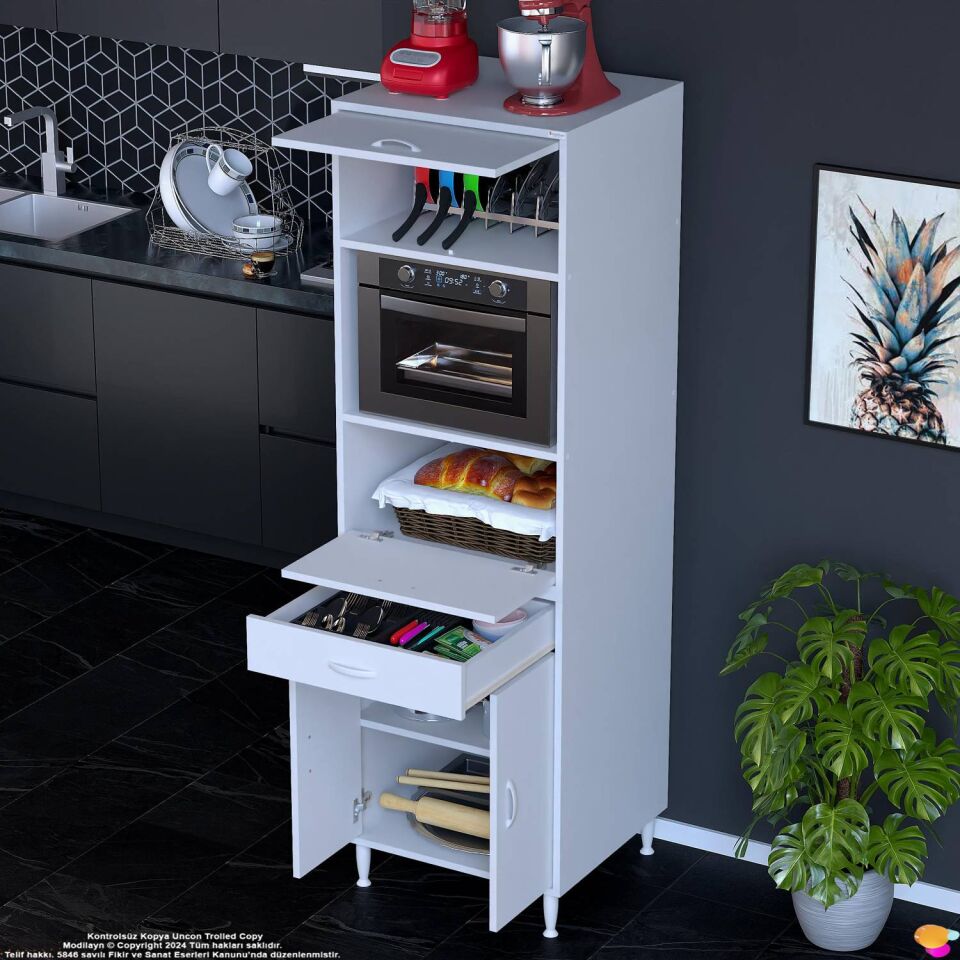 Duru 56 cm Derinlik Fırın ve Mikrodalga Uyumlu Kapaklı Çok Amaçlı Mutfak Kiler Dolabı 60x195x56 cm