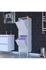 Veluna 35 cm Kirli Çamaşır Sepetli Dolap Banyo Dolabı Beyaz 35x138x32,5 cm 2 Sepetli Dolap