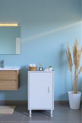 Nirat 40 cm 4 Bölmeli Beyaz Banyo Mutfak Dolabı 3 Raflı Kapaklı Çok Amaçlı Dolap 40x75x32,5 cm