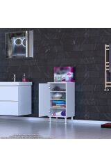 Nirat 40 cm 4 Bölmeli Beyaz Banyo Mutfak Dolabı 3 Raflı Kapaklı Çok Amaçlı Dolap 40x75x32,5 cm