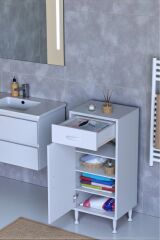 Rose 40 cm Beyaz 1 Çekmeceli Banyo Mutfak Dolabı 4 Bölmeli 3 Raflı Çok Amaçlı Dolap 40x88x32,5 cm
