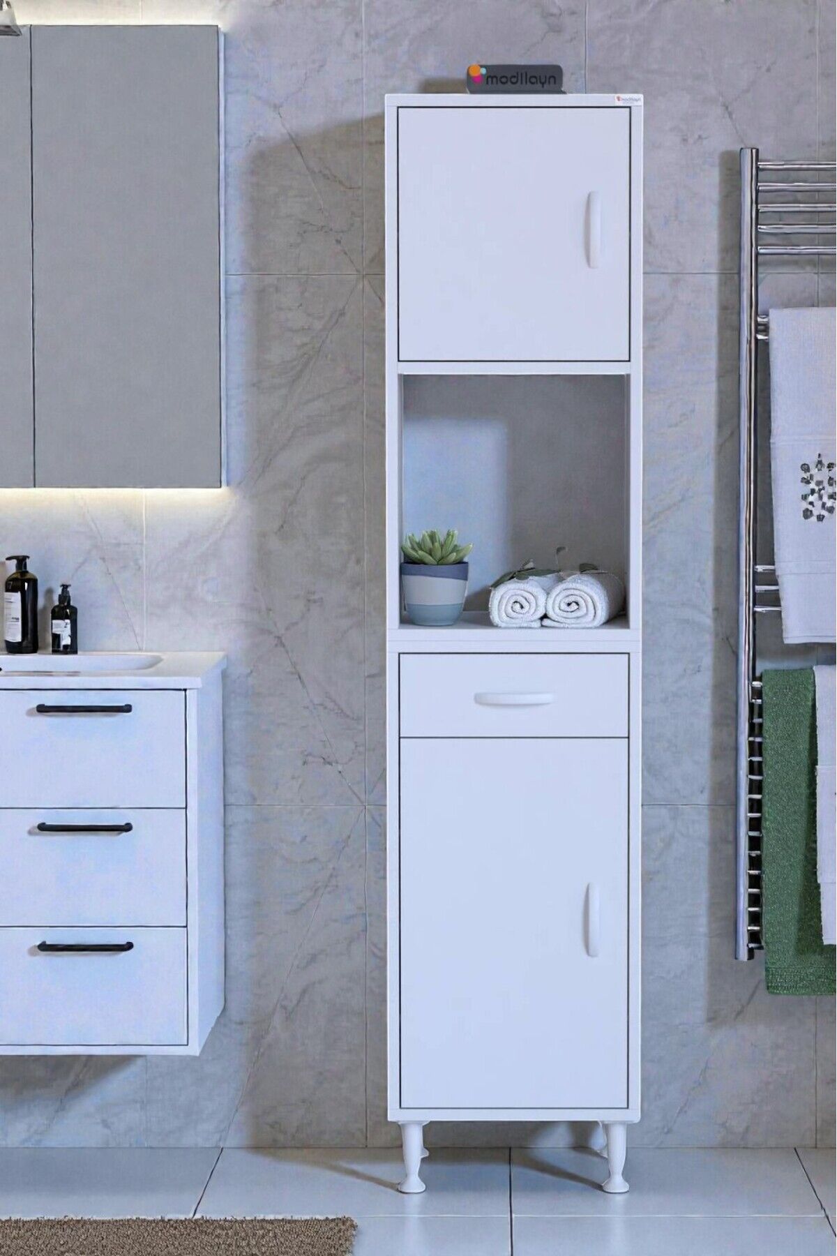 Aria 2 Kapak 4 Raflı 40 cm Beyaz Dolap 40x173x32,5 cm Boyutlarında Çok Amaçlı Beyaz Dolap