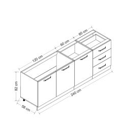 Minar 240 Cm Mutfak Dolabı Beyaz Dore 240-D3-Alt Modül