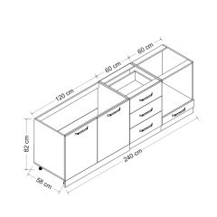 Minar 240 Cm Mutfak Dolabı Beyaz Dore 240-D7-Alt Modül