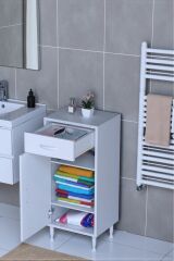 Taha 40 cm 3 Bölmeli Beyaz Çok Amaçlı Dolap 2 Raflı Banyo Mutfak Dolabı 40x88x32,5 cm Düzenleyici