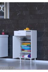 Taha 40 cm 3 Bölmeli Beyaz Çok Amaçlı Dolap 2 Raflı Banyo Mutfak Dolabı 40x88x32,5 cm Düzenleyici
