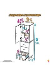 Alia Çok Kullanışlı Dolap G:40 cm Üst Bölme Kapaklı Alt Bölme Çekmeceli 40x138x32,5 cm Modüler Dolap