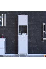 Seris Sepetli ve Çekmeceli Banyo Dolabı G:40 cm Çok Amaçlı Beyaz Düzenleyici 40x173x32,5 cm Dolap