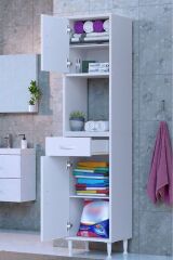 Leno Tek Kapaklı 40 cm Düzenleyici Dolap Banyo/Mutfak Dolabı 40x173x32,5 cm Beyaz Dolap