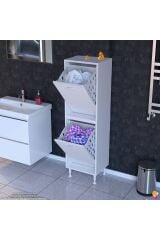 Veluna 40 cm Kirli Çamaşır Sepetli Dolap Banyo Dolabı Beyaz 40x138x32,5 cm 2 Sepetli Dolap