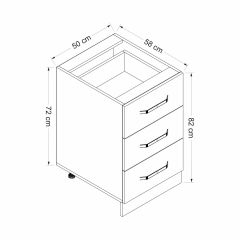 Minar Mutfak Modül Alt 3Ç Nray 50Cm Dolap Byz Mebran C Antrasit
