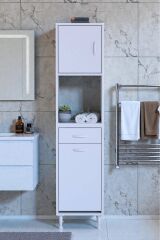 Seris Sepetli ve Çekmeceli Banyo Dolabı G:45 cm Çok Amaçlı Beyaz Düzenleyici 45x173x32,5 cm Dolap