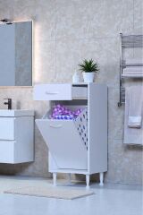 Asil 45 cm Kirli Çamaşır Sepetli Banyo Dolabı 1 Çekmeceli Mutfak Çok Amaçlı Dolap 45x88x32,5 cm