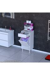 Asil 45 cm Kirli Çamaşır Sepetli Banyo Dolabı 1 Çekmeceli Mutfak Çok Amaçlı Dolap 45x88x32,5 cm