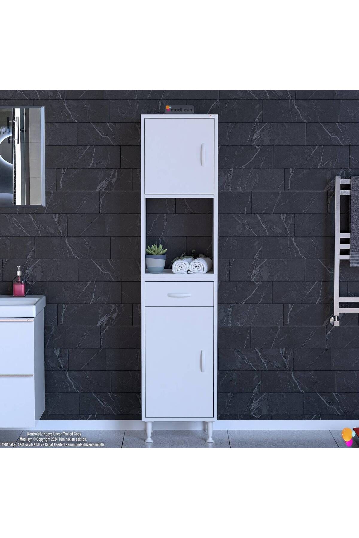 Aria 2 Kapak 4 Raflı 45 cm Beyaz Dolap 45x173x32,5 cm Boyutlarında Çok Amaçlı Beyaz Dolap