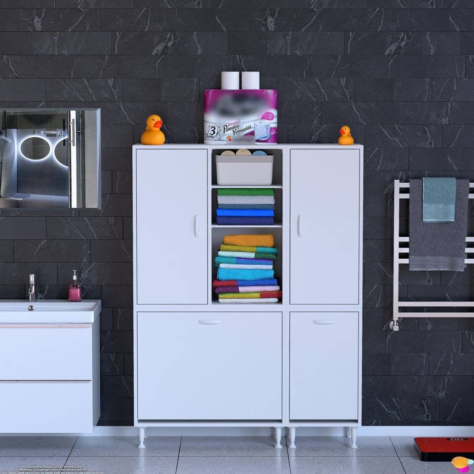 Mehtap 115 cm 3 Sepetli Beyaz Dolap Mutfak/Kiler Dolabı ((75+40)x160x32,5 cm)