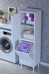 Miretta Üst Bölme Kapaklı Altı Kirli Sepetli Dolap 45 cm Genişlik Beyaz 45x138x32,5 cm Dolap