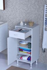 Rose 45 cm Beyaz 1 Çekmeceli Banyo Mutfak Dolabı 4 Bölmeli 3 Raflı Çok Amaçlı Dolap 45x88x32,5 cm