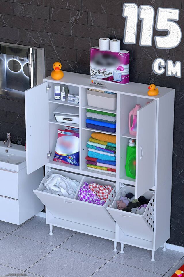 Lal 115 cm Beyaz Çok Amaçlı Banyo ve Mutfak/Kiler Dolabı ((80+35)x160x32,5 cm)