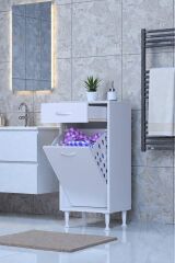 Asil 50 cm Kirli Çamaşır Sepetli Banyo Dolabı 1 Çekmeceli Mutfak Çok Amaçlı Dolap 50x88x32,5 cm