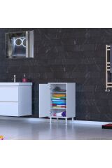 Sabir 50 cm 2 Raflı Beyaz Banyo Mutfak Dolabı 3 Bölmeli Çok Amaçlı Dolap 50x75x32,5 cm Düzenleyici