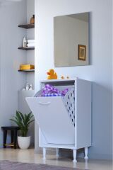Sare 50 cm Beyaz Sepetli Banyo Dolabı,Mutfak Dolabı 50x75x32,5 cm Oyuncak Sepeti Çok Amaçlı Dolap