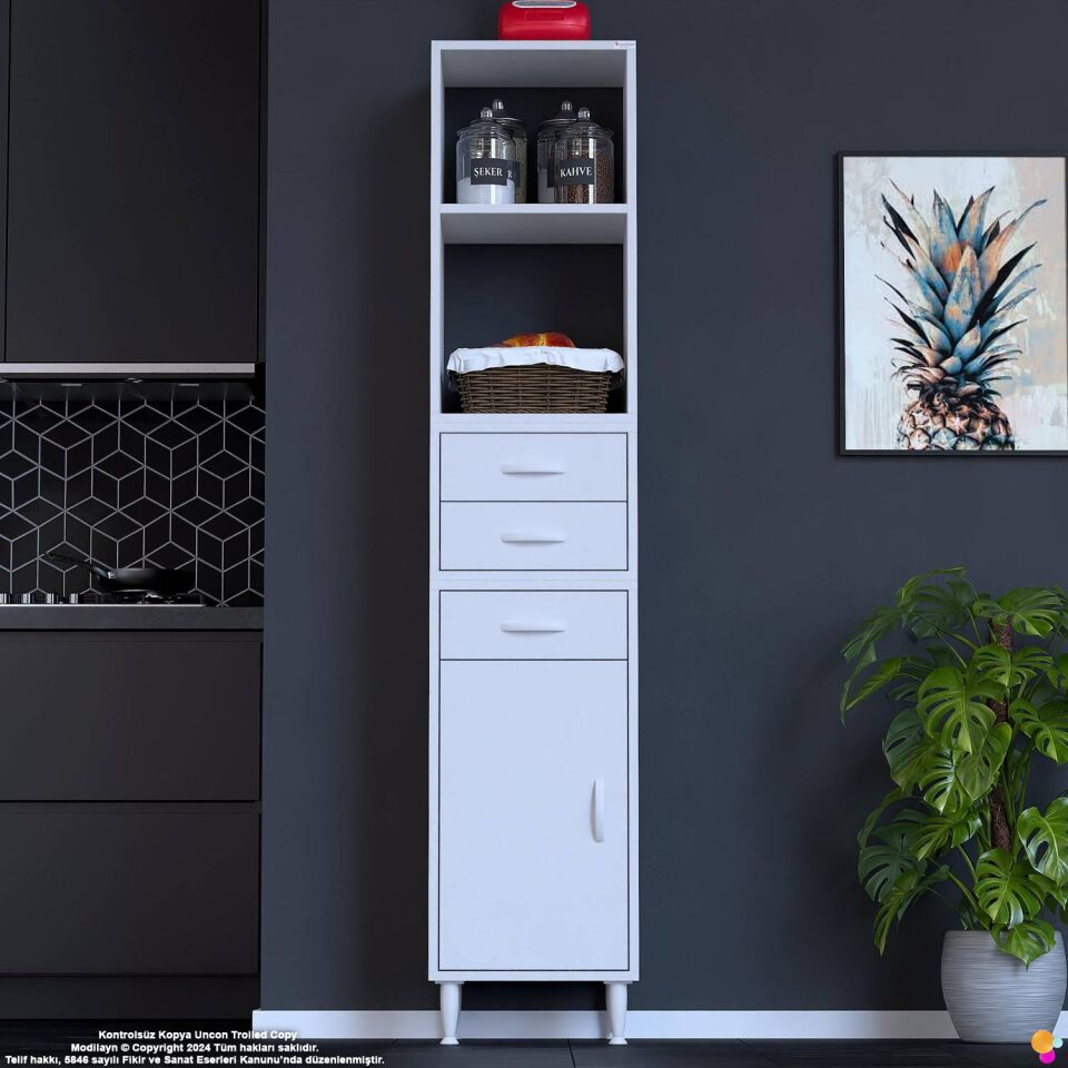 Miray 50 cm Mutfak Standı Mutfak Rafı Çok Amaçlı Dolap Beyaz Kiler Erzak Dolabı 50x194x32 cm