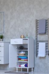 Rose 50 cm Beyaz 1 Çekmeceli Banyo Mutfak Dolabı 4 Bölmeli 3 Raflı Çok Amaçlı Dolap 50x88x32,5 cm