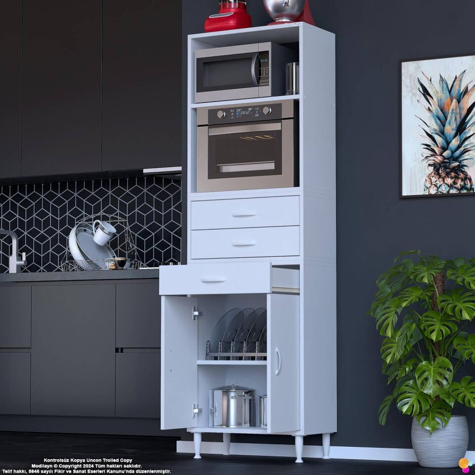 Miray 65 cm Mutfak Standı Fırın Dolabı Çok Amaçlı Dolap Beyaz Kiler Banyo Dolabı 65x194x32 cm