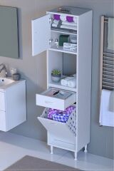 Seris Sepetli ve Çekmeceli Banyo Dolabı G:50 cm Çok Amaçlı Beyaz Düzenleyici 50x173x32,5 cm Dolap