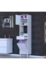 Seris Sepetli ve Çekmeceli Banyo Dolabı G:50 cm Çok Amaçlı Beyaz Düzenleyici 50x173x32,5 cm Dolap