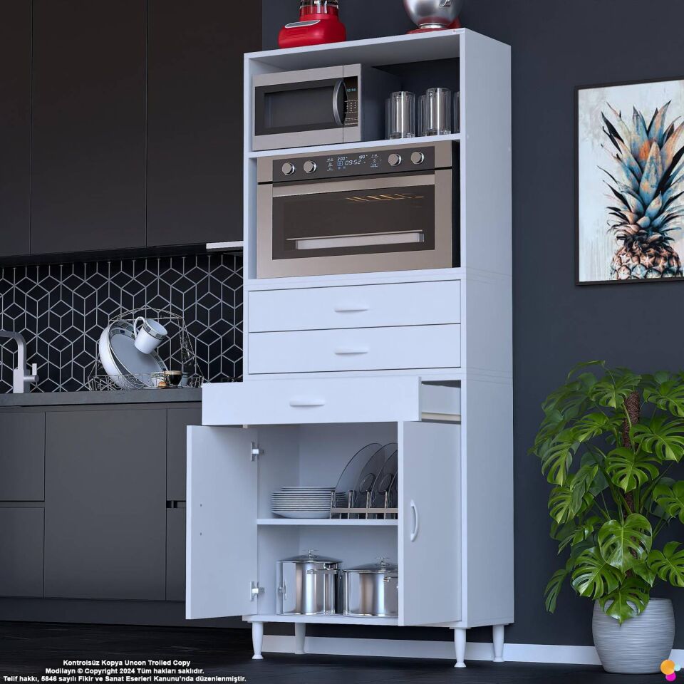 Miray 70 cm Mutfak Standı Fırın Dolabı Çok Amaçlı Dolap Beyaz Kiler Banyo Dolabı 70x194x32 cm