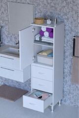 Alia Çok Kullanışlı Dolap G:50 cm Üst Bölme Kapaklı Alt Bölme Çekmeceli 50x138x32,5 cm Modüler Dolap