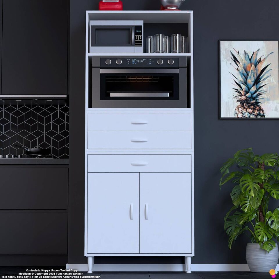 Miray 85 cm Mutfak Standı Fırın Dolabı Çok Amaçlı Dolap Beyaz Kiler Banyo Dolabı 85x194x32 cm