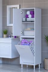 Miretta Üst Bölme Kapaklı Altı Kirli Sepetli Dolap 50 cm Genişlik Beyaz 50x138x32,5 cm Dolap