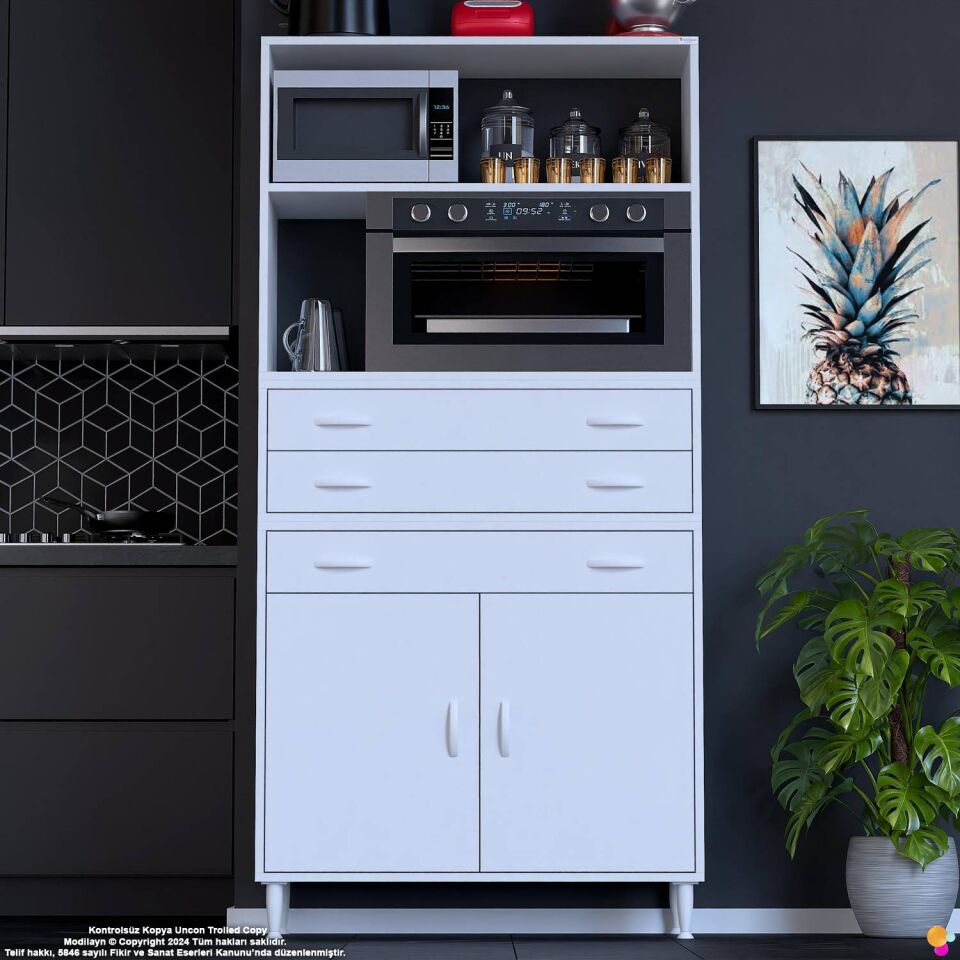 Miray 90 cm Mutfak Standı Fırın Dolabı Çok Amaçlı Dolap Beyaz Kiler Banyo Dolabı 90x194x32 cm