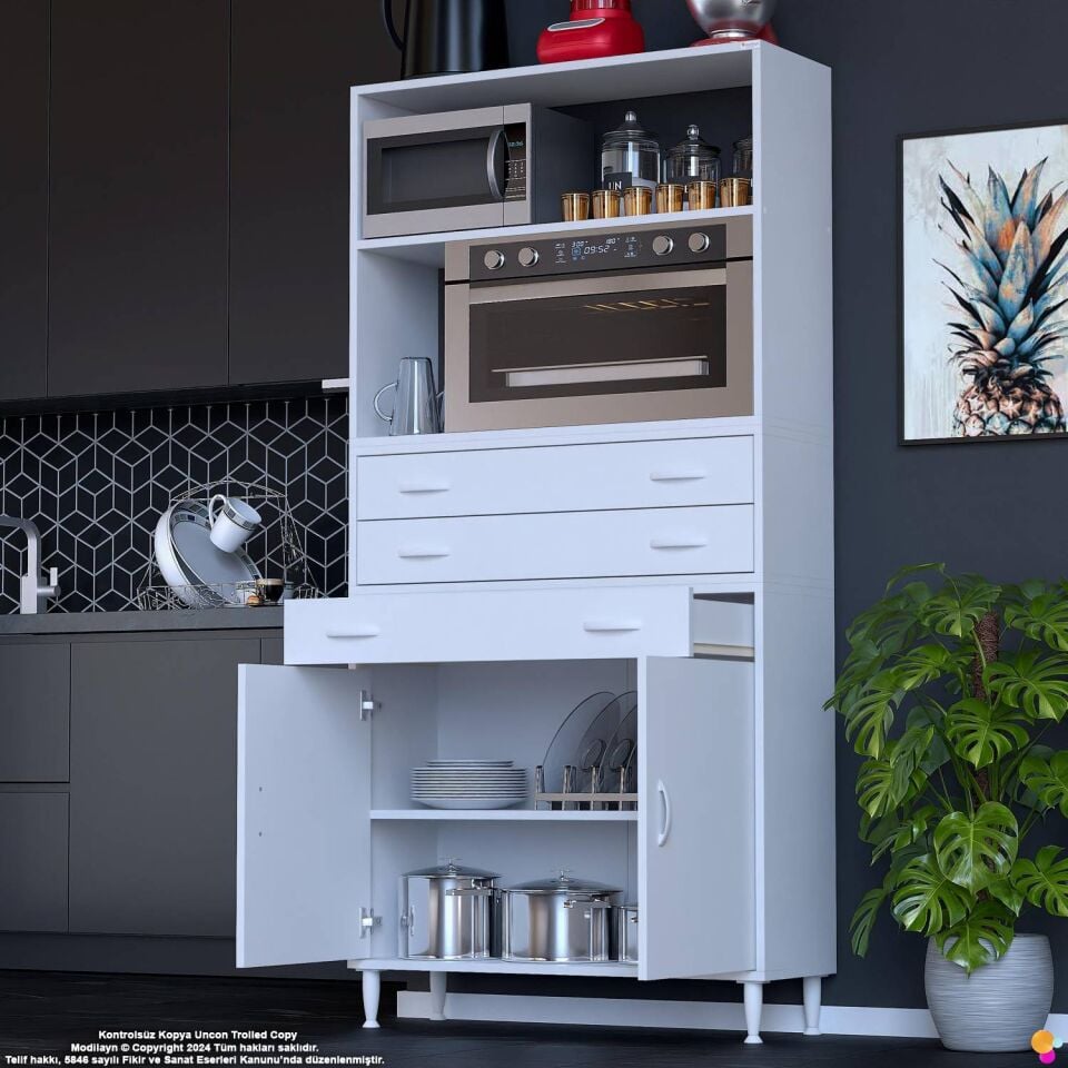 Miray 100 cm Mutfak Standı Fırın Dolabı Çok Amaçlı Dolap Beyaz Kiler Banyo Dolabı 100x194x32 cm