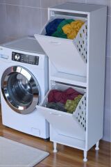 Veluna 50 cm Kirli Çamaşır Sepetli Dolap Banyo Dolabı Beyaz 50x138x32,5 cm 2 Sepetli Dolap