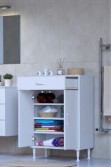 Rose 55 cm Beyaz 1 Çekmeceli Banyo Mutfak Dolabı 4 Bölmeli 3 Raflı Çok Amaçlı Dolap 55x88x32,5 cm