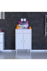 Rose 55 cm Beyaz 1 Çekmeceli Banyo Mutfak Dolabı 4 Bölmeli 3 Raflı Çok Amaçlı Dolap 55x88x32,5 cm