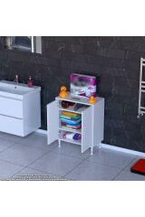 Sabir 55 cm 2 Raflı Beyaz Banyo Mutfak Dolabı 3 Bölmeli Çok Amaçlı Dolap 55x75x32,5 cm Düzenleyici